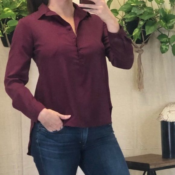 Kas Design Maroon Split back long sleeve blouse - Picture 2 of 8